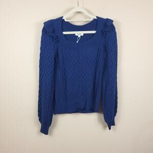 525 America Ruffle Cable Knit Scoop Neck Sweater S